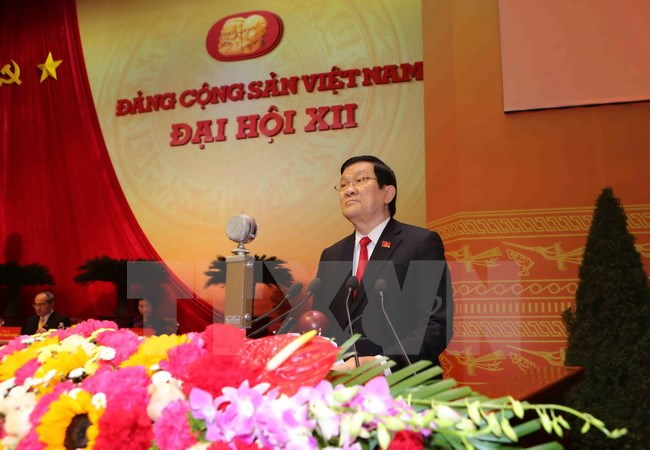 Đồng chí Trương Tấn Sang, Ủy viên Bộ Chính trị, Chủ tịch nước CHXHCN Việt Nam đọc Diễn văn khai mạc Đại hội. (Ảnh: TTXVN)